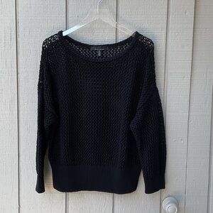 White House Black Market Black Open Weave Scoopneck Sweater